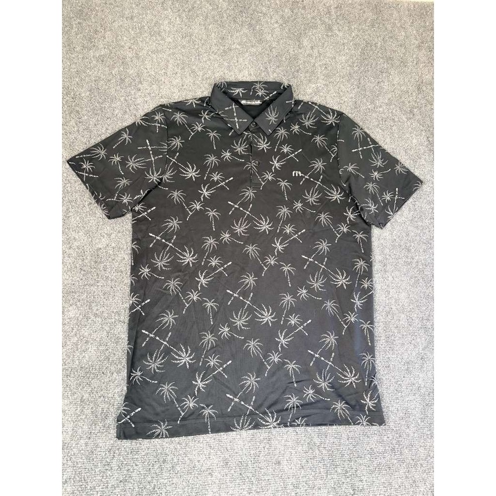 Travis Mathew Polo Shirt Mens Large Palm Tree Black‎ Golf Short Sleeve